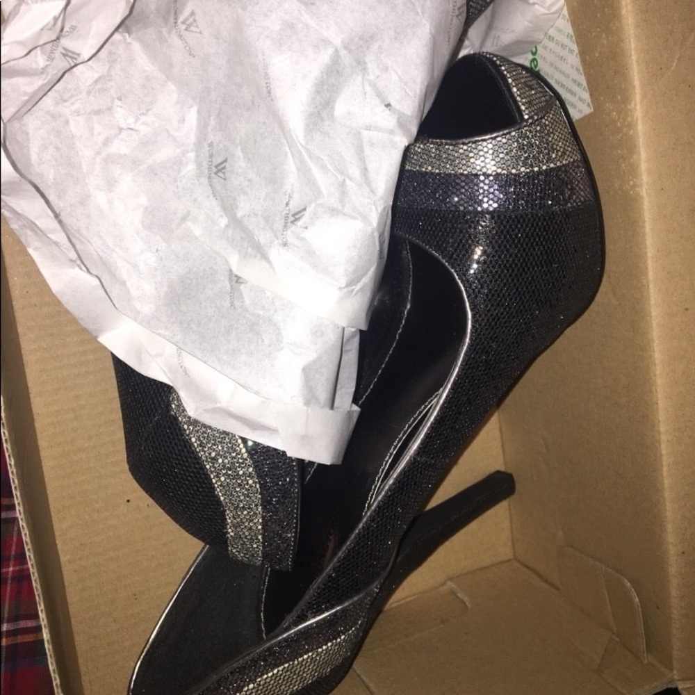 Silver and black heels size 8